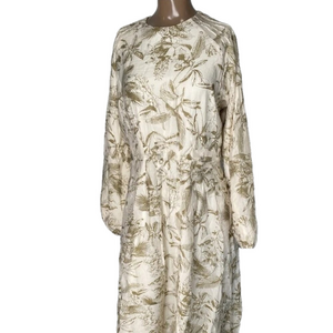 NEW STATIC  Womens Dress Beige Size M Olive Leafy Print Long Sleeve Midi